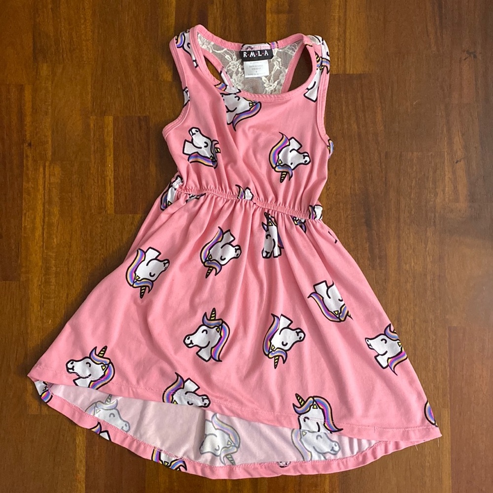Pink Unicorn Dress with Lace Racer Back